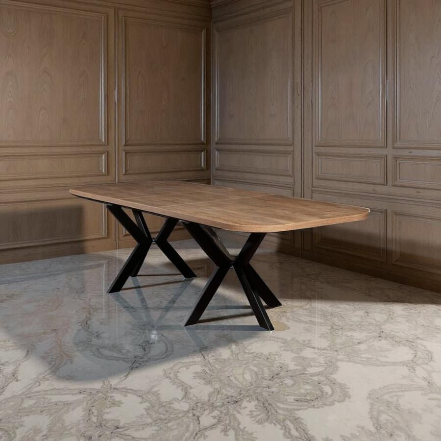 Industrialhome Uitschuifbare Eettafel Eiken – 200-276 cm – 12 Personen – Hout & Metaal – Rechthoekig – Industriële Tafel – Oslo Luxe