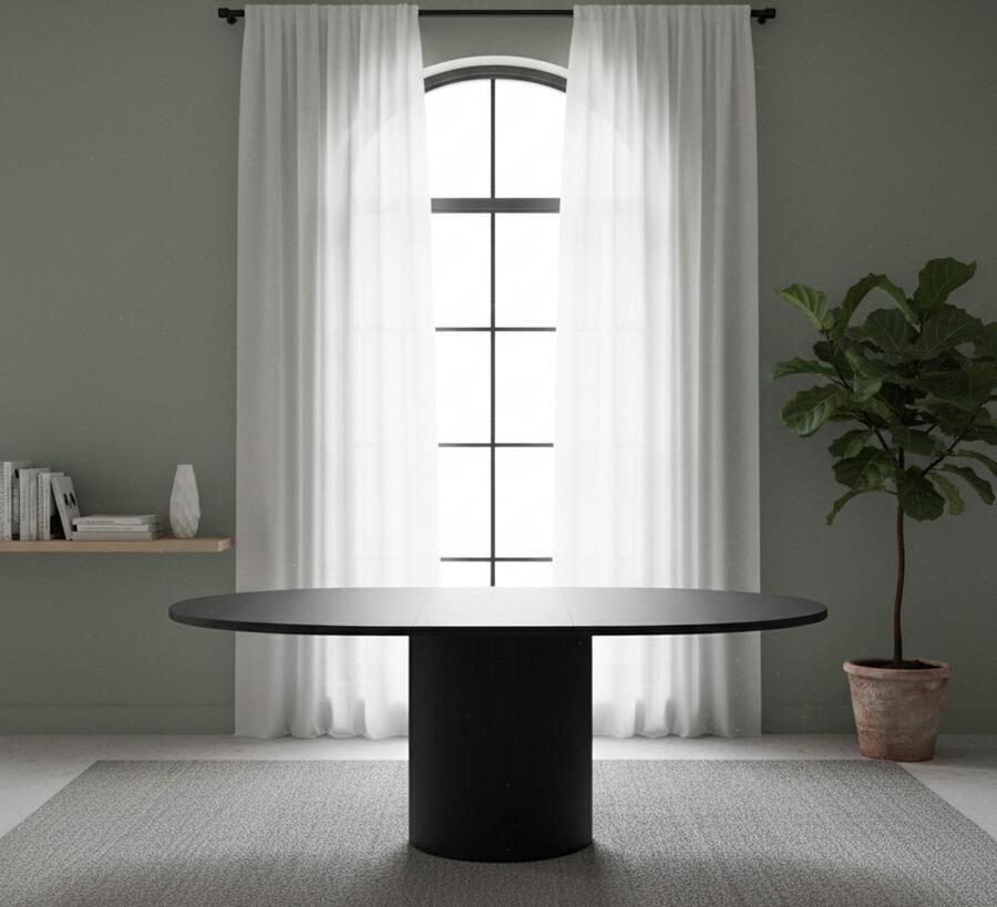 Industrialhome Uitschuifbare Eettafel Firenze – 150 200x130x78 cm – Zwart Eikenhout – Ovale Design Tafel – Moderne Luxe Uitschuifbare Eettafel 4-8 Personen –