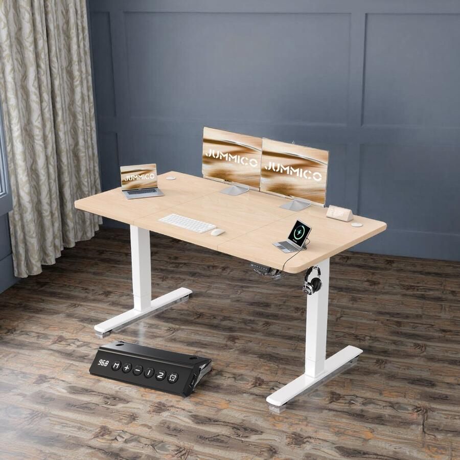 Industrialhome UltraLift™ Elektrisch Zit-Sta Bureau – 140x60 cm – Hoogte Verstelbaar – Sta Bureau met USB Oplaadpoort – Ergonomisch & Stabiel – Beige – Voor Kantoor Gaming & Thuiswerken