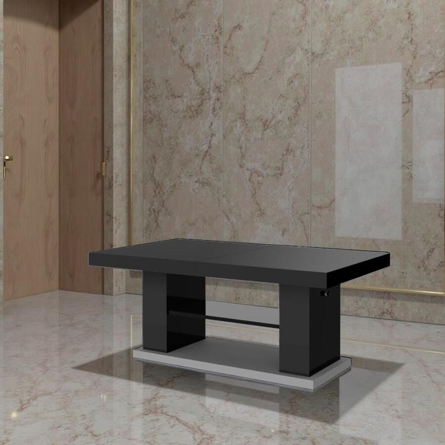 Industrialhome Verona Luxe Uitschuifbare Salontafel – Zwart Hoogglans – Verstelbare Hoogte – 120-170 x 70 cm – Modern & Elegant Design