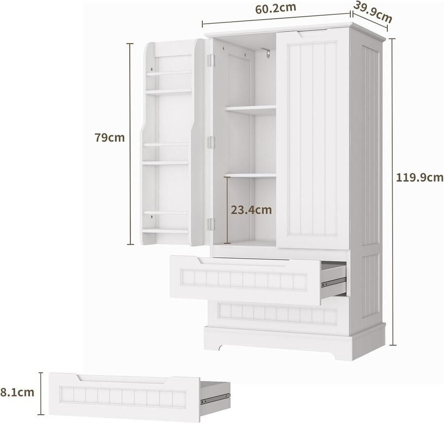 Industrialhome Vrijstaande Keukenkast Sideboard – Ruime Witte Opbergkast met 2 Laden en 2 Deuren – Waterbestendig MDF Modern Elegant Design voor Keuken Woonkamer Badkamer of Eetruimte – Anti-Kantel Veiligheid