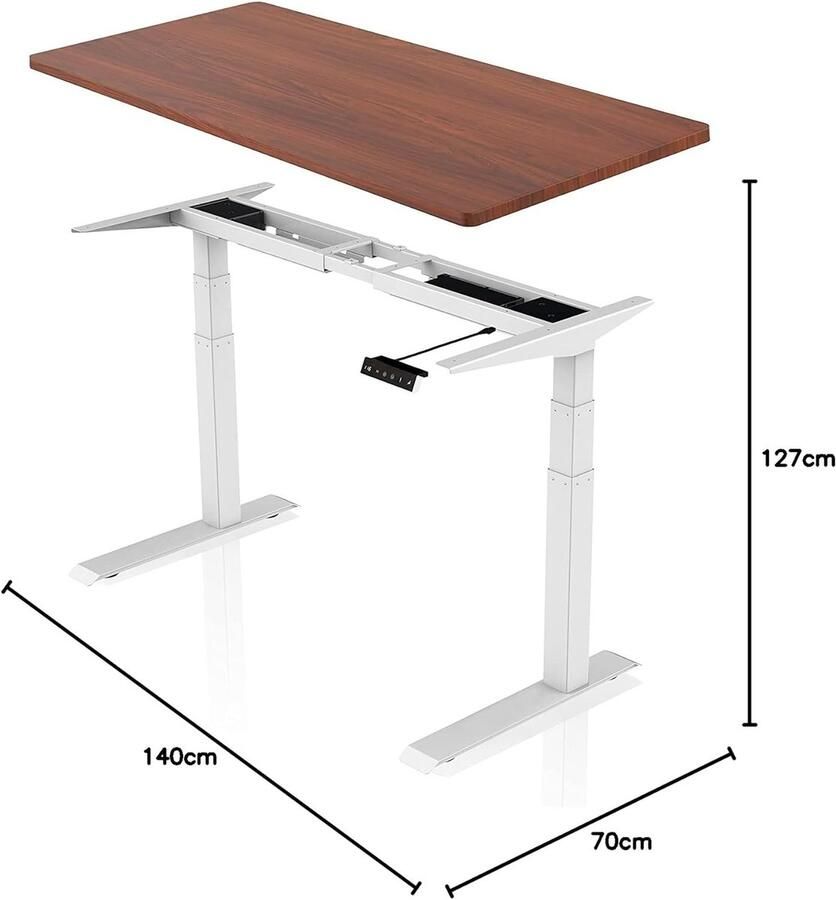Industrialhome WalnutLift Pro – Ergonomisch Zit-Sta Bureau – Elektrisch in Hoogte Verstelbaar met Dubbele Motor – 140x70 cm – Walnoot Tafelblad met Wit Frame