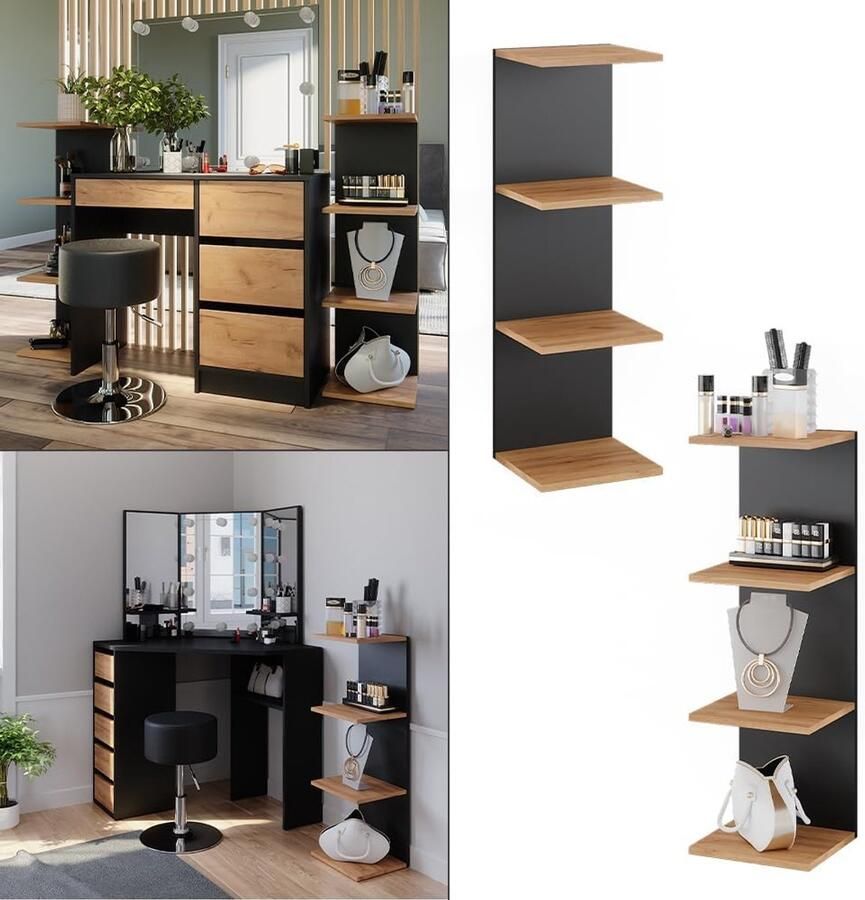 Industrialhome Wandrek Set van 2 – UrbanLoft Duo Antraciet – Hangend Wandrek 95x30x28 cm – 4 Planken per Rek – Modern Industrieel Wandmeubel – Boekenkast & Opbergrek Woonkamer – Duurzaam & Ruimtebesparend
