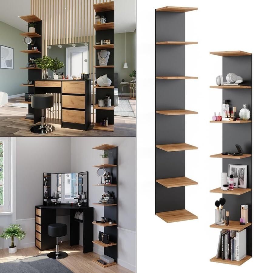 Industrialhome Wandrek Set van 2 – UrbanLoft Maxi Antraciet – Hangend Wandrek 190x30x28 cm – 14 Planken per Rek – Modern Industrieel Wandmeubel – Boekenkast & Opbergrek Woonkamer – Duurzaam & Verstelbaar