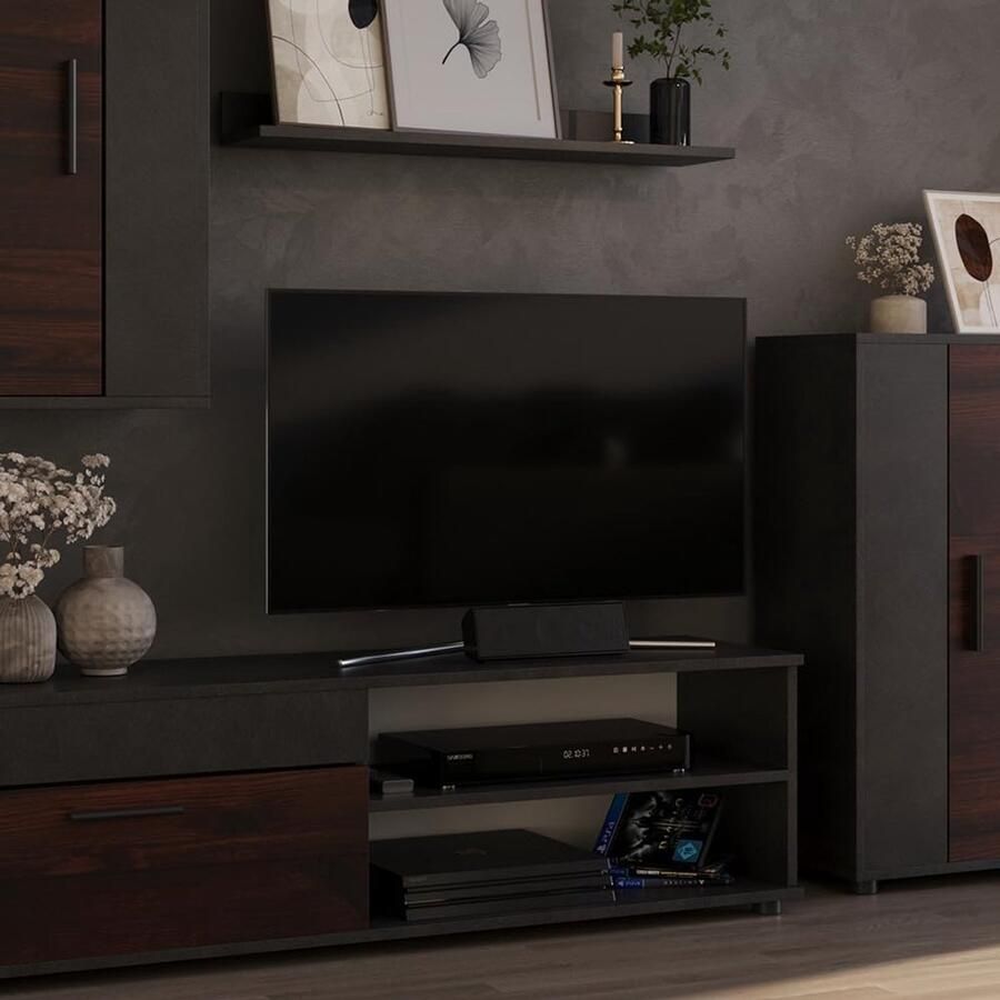 Industrialhome Woonwand Set 4-delig – UrbanLuxe Bruin Antraciet – TV Meubel & Opbergkast – Modern Design Woonkamerwand – Inclusief Montagebenodigdheden – Onderhoudsvriendelijk