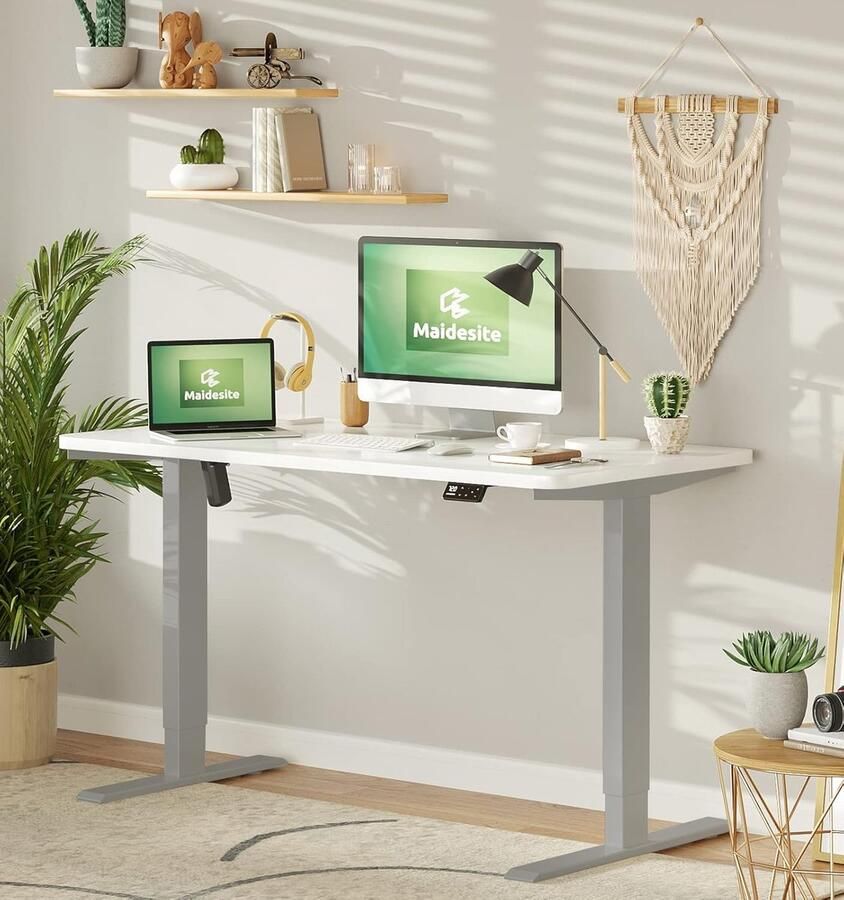 Industrialhome WorkLift Pro Zit-Sta Bureau 160x80 cm – Elektrisch In Hoogte Verstelbaar 72–120 cm – Wit Tafelblad & Grijs Frame – 4 Geheugenstanden USB-Poort