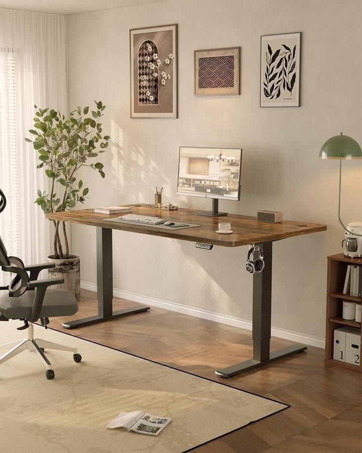 Industrialhome XL Zit-Sta Bureau 160x70 cm – Elektrisch Verstelbaar Bureau met USB – Ergonomisch Thuiswerk- & Gamebureau – Bruin