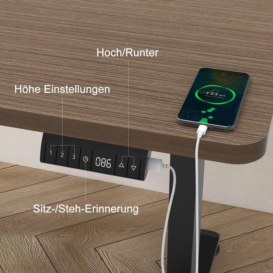 Industrialhome Zit-Sta Bureau 160x80 cm – Elektrisch Hoogte Verstelbaar Bureau met Geheugenfunctie – Ergonomisch Staand Bureau – Walnootkleurig Tafelblad – Modern Kantoor Meubel