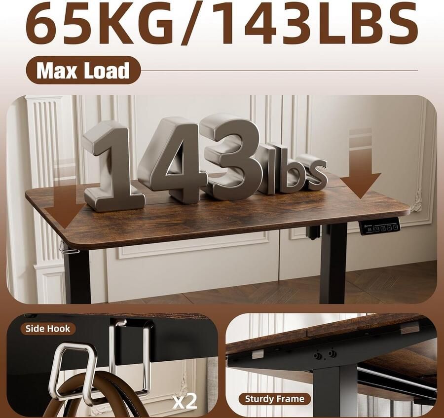 Industrialhome Zit-Sta Bureau 90x60 cm – Elektrisch Verstelbaar Bureau met Geheugenfunctie – Ergonomisch Staand Thuiswerkbureau – Roestbruin Tafelblad + Zwart Frame