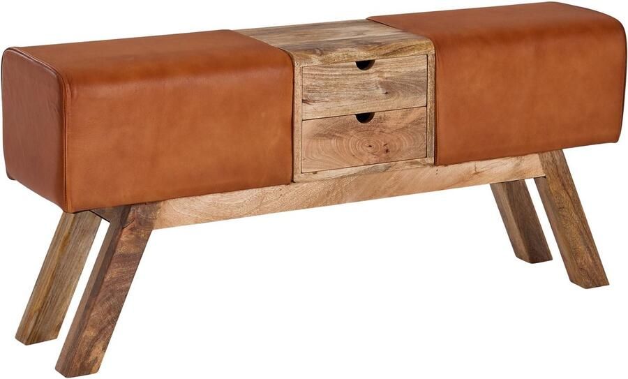 Industrieel In Huis Bankje met Opbergruimte met Lades (Hout & Leer) Poef met opbergruimte Opbergbankje Zitbankje Slaapkamer Woonkamer Hal met Opslagruimte Industrieel Bankje Halbankje Hal Decoratie Entree Meubilair (120 cm x 53 cm x 29 cm)