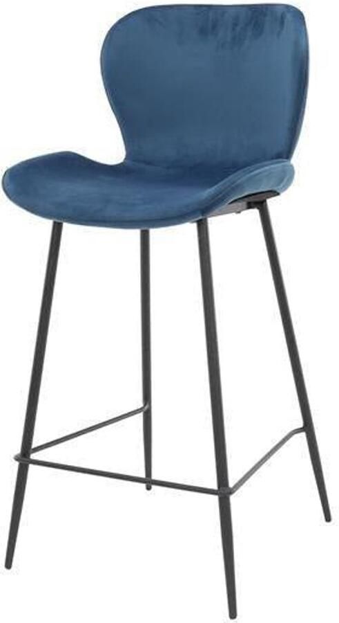 Industrieel In Huis Barstoel Blauw Velvet Set van 4 Blauwe Barkruk met Rugleuning en Zachte Fluwele Bekleding Fluweel Hoge Stoel in Industriële Stijl Moderne Barkruk met Comfortabele Kuipvorm (47x51x91) Set Van 4