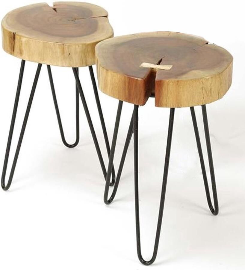 Industrieel In Huis Bijzetafel Boomstam Hout Industrieel (2 stuks) Bijzettafels Hout en Metaal Boomstamtafel Bijzettafel Banktafel Nachtkastje Kleine Landelijk Salontafel Set van 2