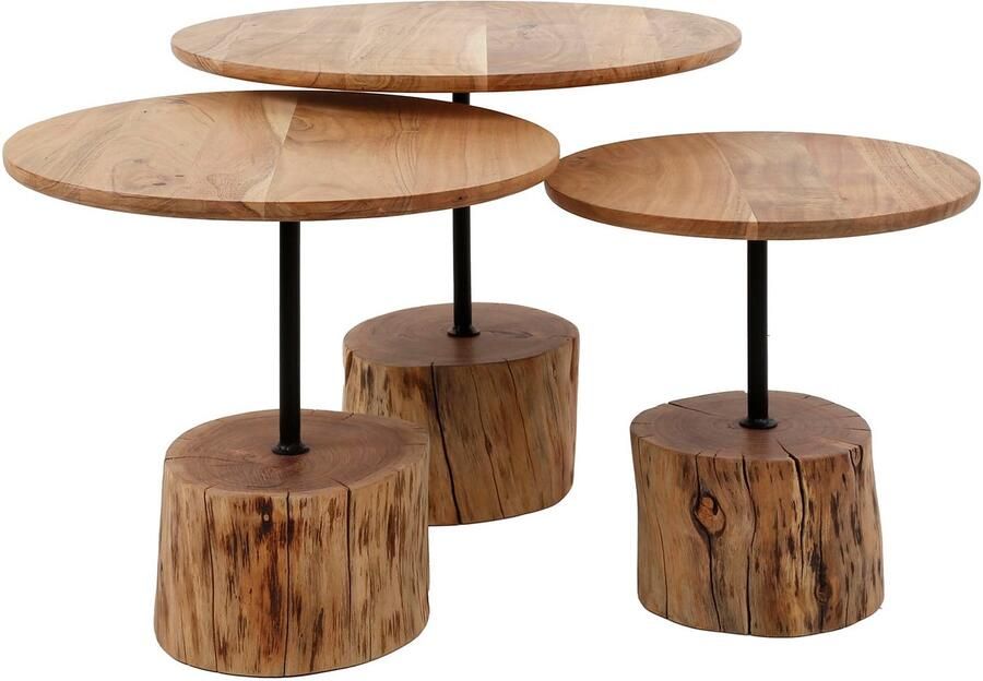 Industrieel In Huis Bijzetafel Boomstam Hout Industrieel (3 stuks) Bijzettafels Hout en Metaal Boomstamtafel Bijzettafel Banktafel Nachtkastje Kleine Landelijk Salontafel Set van 3