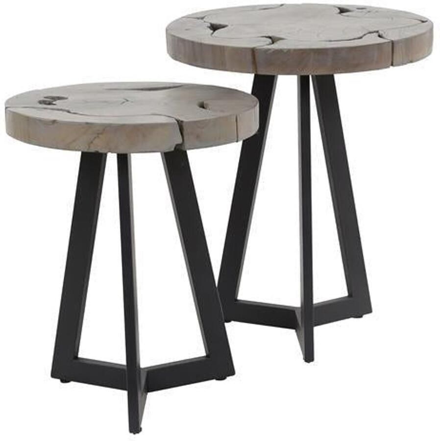 Industrieel In Huis Bijzettafel Boomstam Hout Industrieel (2 stuks) Bijzettafels Hout en Metaal Boomstamtafel Bijzettafel Banktafel Nachtkastje Kleine Landelijk Salontafel Set van 2