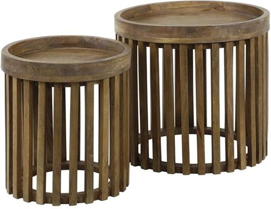 Industrieel In Huis Bijzettafel Manghout Rond Set van 2 (45 x 45 x 45 cm) Bijzettafel Buiten Tuin Sidetable Manghout Bijzettafeltjes Woonkamer Bijzettafel Bank Koffietafel Woonkamer Tafel Salon Tafel Salontafel Industrieel Landelijk