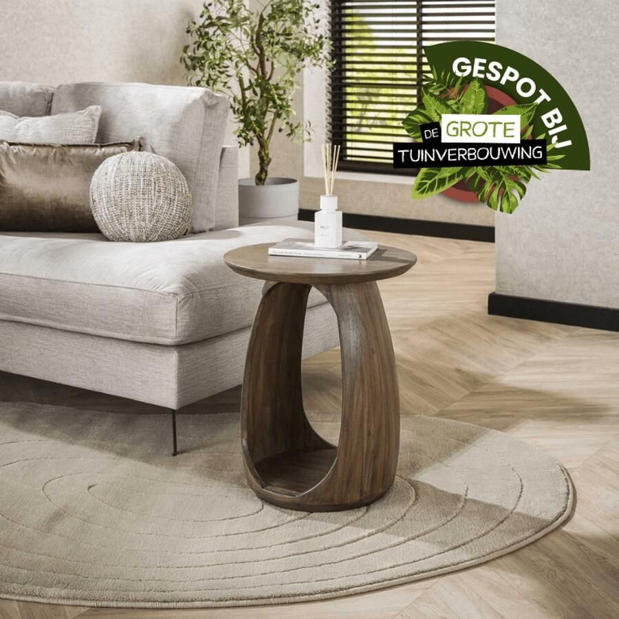 Industrieel In Huis Bijzettafel Rond Hout (45 x 45 x 56 cm) Bijzettafetljes Woonkamer Industriële Sidetable Decoratie Salontafel Antieke Ronde Tafelset Salon Tafel Industrieel & Landelijk Koffietafel