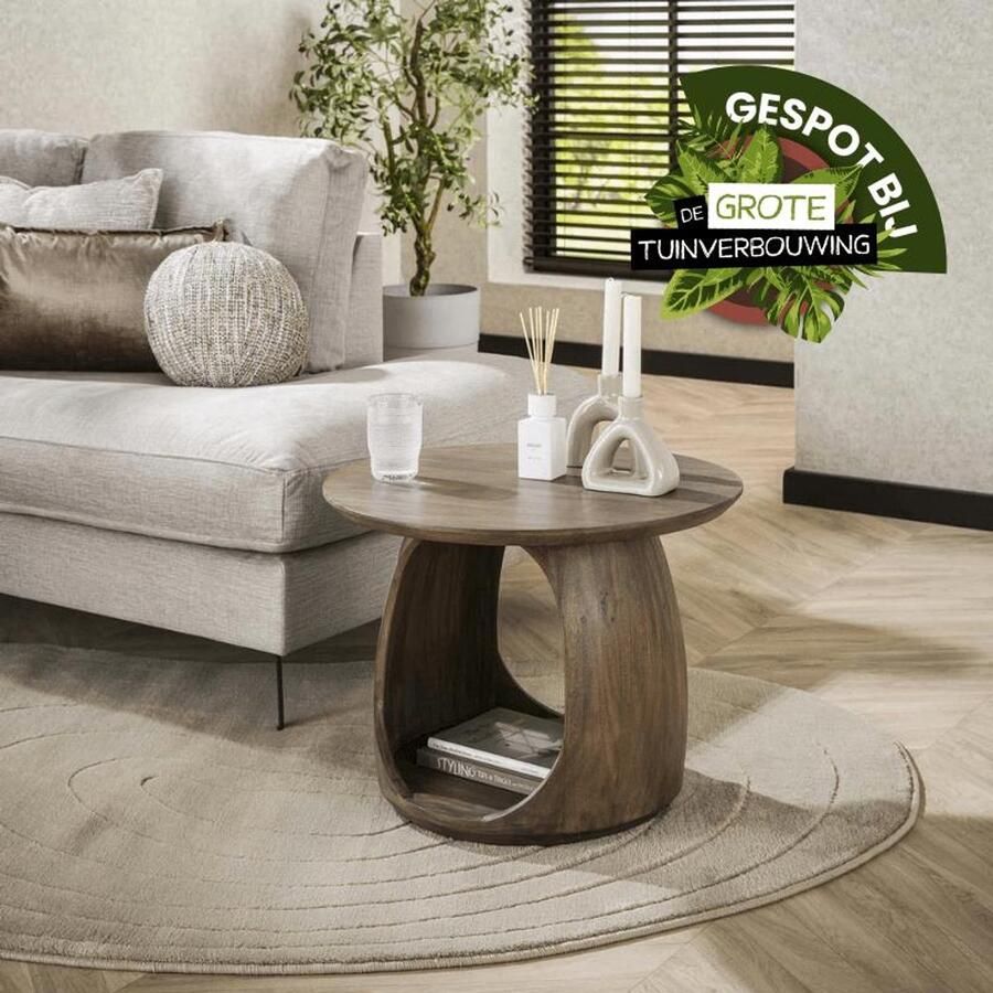 Industrieel In Huis Bijzettafel Rond Hout (60 x 60 x 46 cm) Bijzettafetljes Woonkamer Industriële Sidetable Decoratie Salontafel Antieke Ronde Tafelset Salon Tafel Industrieel & Landelijk Koffietafel