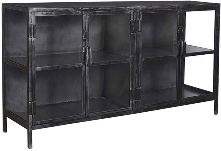 Industrieel In Huis Dressoir Kasten Zwart (180cm x 40cm x 92cm) Industrieel Mangohout Kast TV meubel TV kast Landelijk Modern Vintage Zwart Kasten Opbergkast met deuren Woonkamer