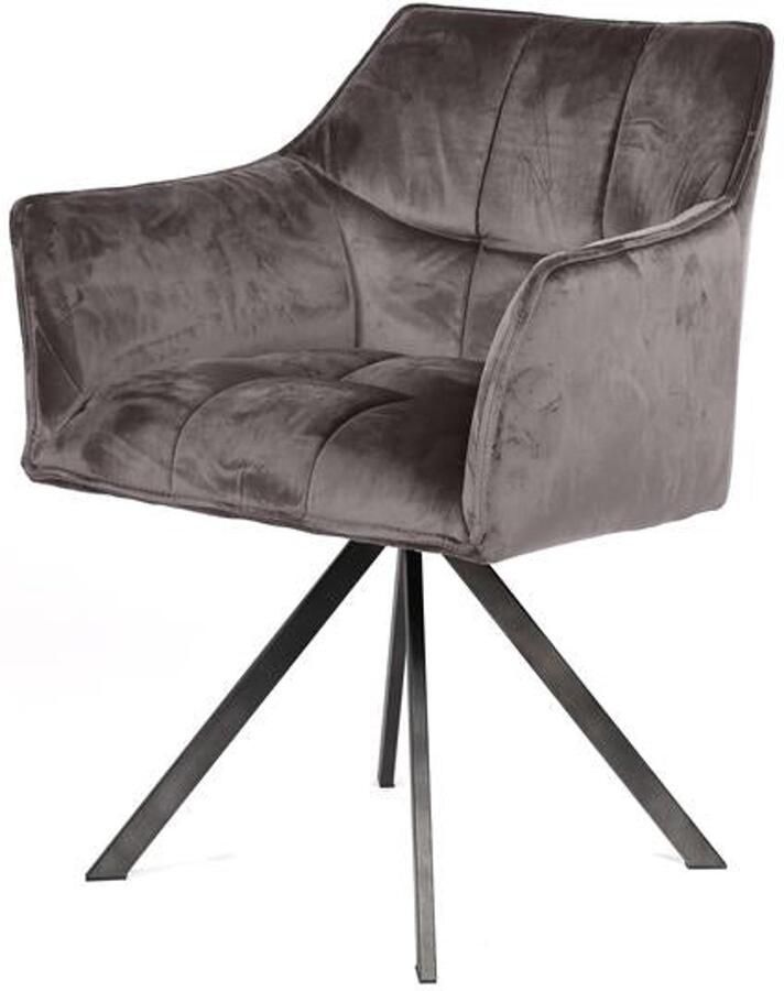 Industrieel In Huis Eetkamerstoel Antraciet Velours (Draaibaar) Industriele Dinerstoel met Comfortabele Zitting Luxe Grijze Velours Stoel met Zachte Zit- en Rugkussen Industrieel Eettafel Stoel (62x61x82) Draaibare Dinerstoel met Kruispoot