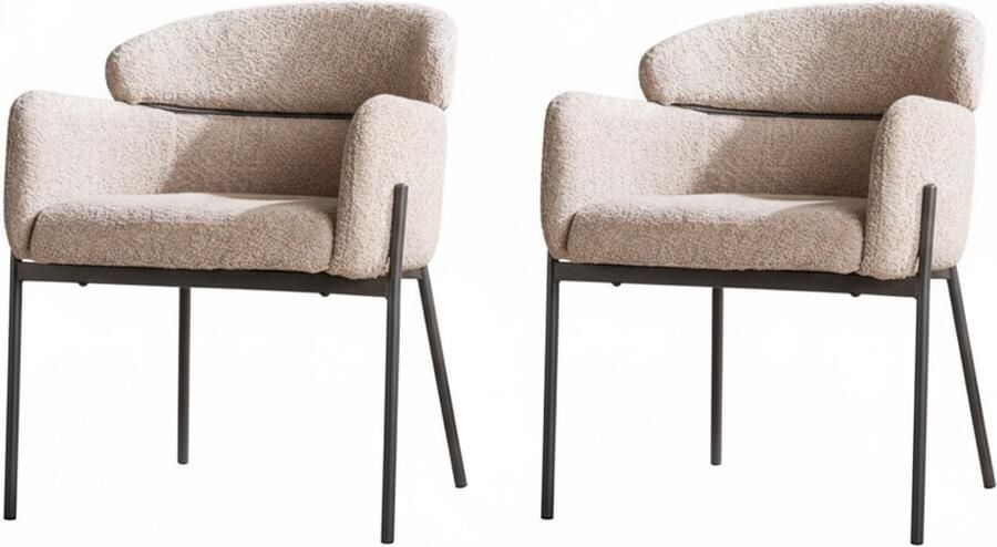 Industrieel In Huis Eetkamerstoel Beige Bouclé Set Van 2 Taupe Beige Dinerstoel met Comfortabele Bouclé Teddy Zitting Luxe Zachte Stoel in Industriële Stijl Industrieel Eetkamer Stoel (62x61x80) Set Van 2