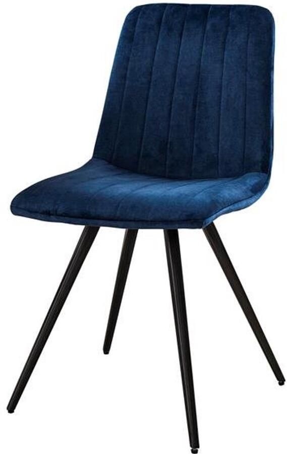 Industrieel In Huis Eetkamerstoel Blauw Velvet Set van 4 Blauwe Slanke Dinerstoel met Zachte Zitting en Geribte Rugleuning Fluweel Stoel in Industriële Stijl Industrieel Eetkamer Stoel (45x53x86) Set Van 4