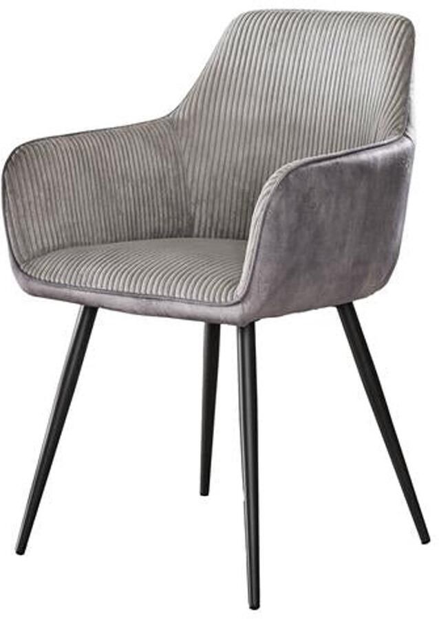 Industrieel In Huis Eetkamerstoel Grijs Geribt Set Van 2 Grijze Dinerstoel met Comfortabele Ribstoffering Zitting Luxe Velours Stoel in Industriële Stijl Industrieel Eetkamer Stoel (57x59x85) Set Van 2
