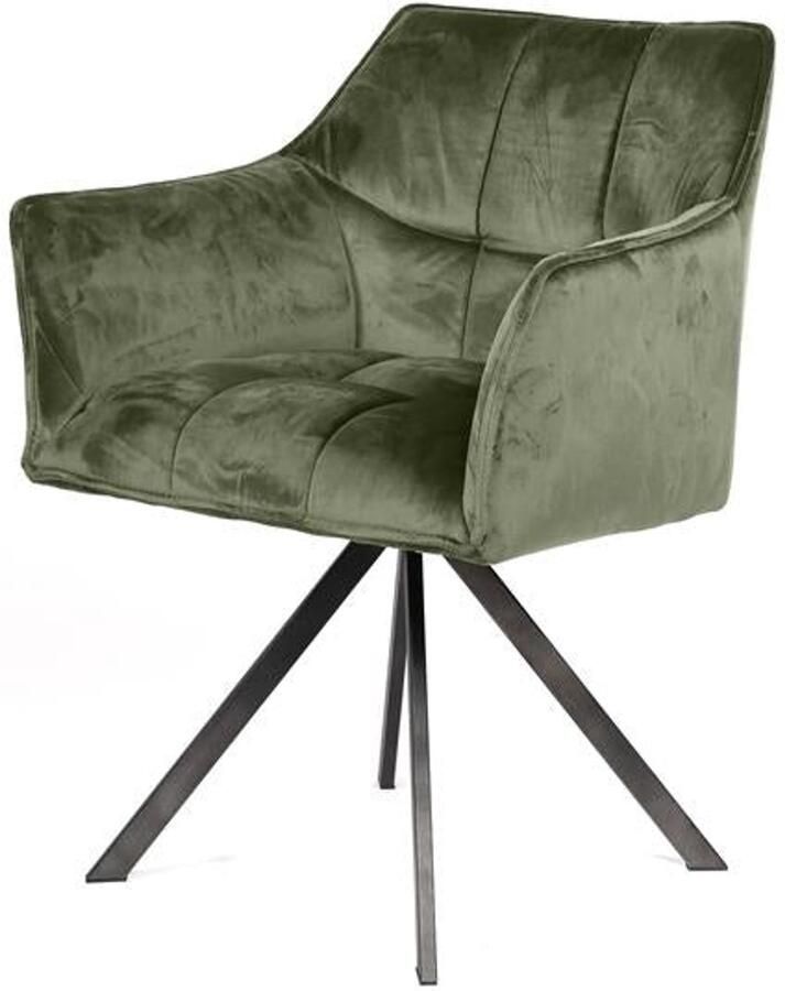 Industrieel In Huis Eetkamerstoel Groen Velours (Draaibaar) Industriele Dinerstoel met Comfortabele Zitting Luxe Groene Velours Stoel met Zachte Zit- en Rugkussen Industrieel Eettafel Stoel (62x61x82) Draaibare Dinerstoel met Kruispoot