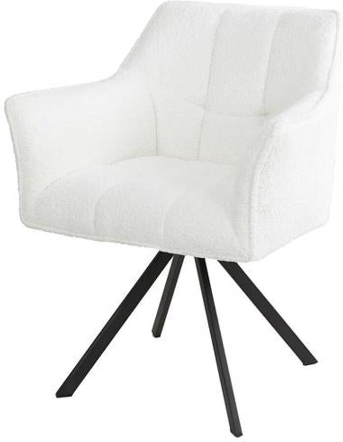 Industrieel In Huis Eetkamerstoel Wit Bouclé (Draaibaar) Industriele Dinerstoel met Comfortabele Zitting Luxe Witte Bouclé Teddy Stoel met Zachte Zit- en Rugkussen Industrieel Eettafel Stoel (62x61x82) Draaibare Dinerstoel met Kruispoot