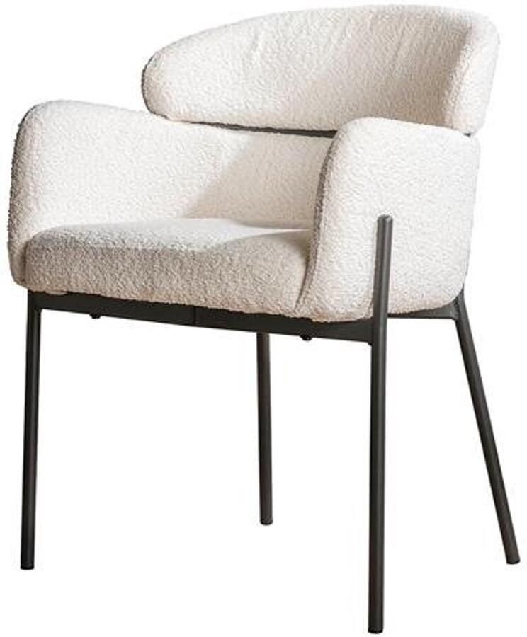 Industrieel In Huis Eetkamerstoel Wit Bouclé Set Van 2 Witte Dinerstoel met Comfortabele Bouclé Teddy Zitting Luxe Zachte Stoel in Industriële Stijl Industrieel Eetkamer Stoel (62x61x80) Set Van 2