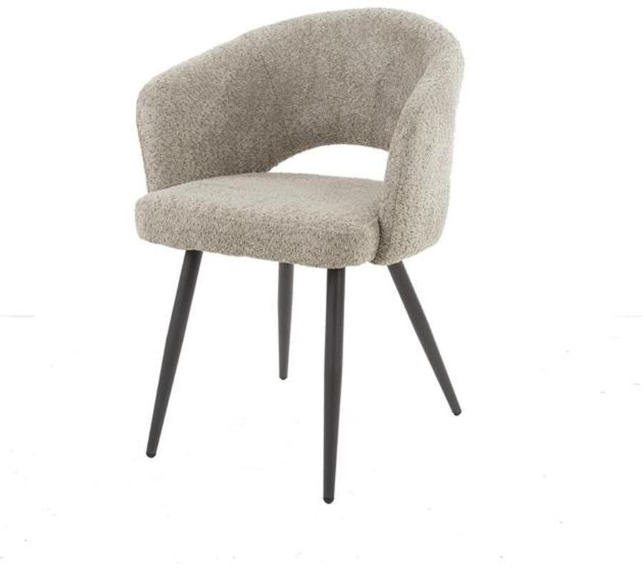 Industrieel In Huis Eetkamerstoel Zand Bouclé Set Van 2 Beige Dinerstoel met Comfortabele Bouclé Teddy Zitting en Ronde Rugleuning Luxe Ronde Stoel in Industriële Stijl Industrieel Eetkamer Stoel (58x56x81) Set Van 2