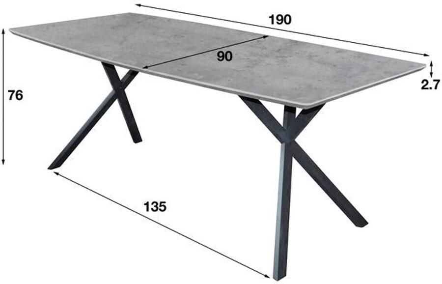 Industrieel In Huis Eettafel Deens Betonlook Grijs Ovaal (190cm x 90cm) Industriële Dinertafel met Betonlook Tafelblad Eettafel voor 6 Personen Ovale Tafel met Grijs Tafelblad in Industriële Stijl