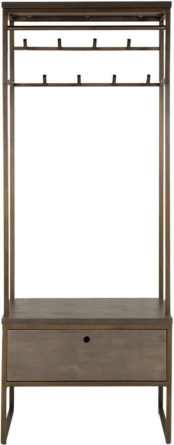 Industrieel In Huis Garderoberek met Kapstok & Schoenenrek (181cm x 70cm x 35cm) Garderoberek industrieel Garderobe Rek lades Halmeubel Kapstok Staand met 8 haken Wandkapstok Muur Hoedenplank Hout & Zwart Metaal Landelijk