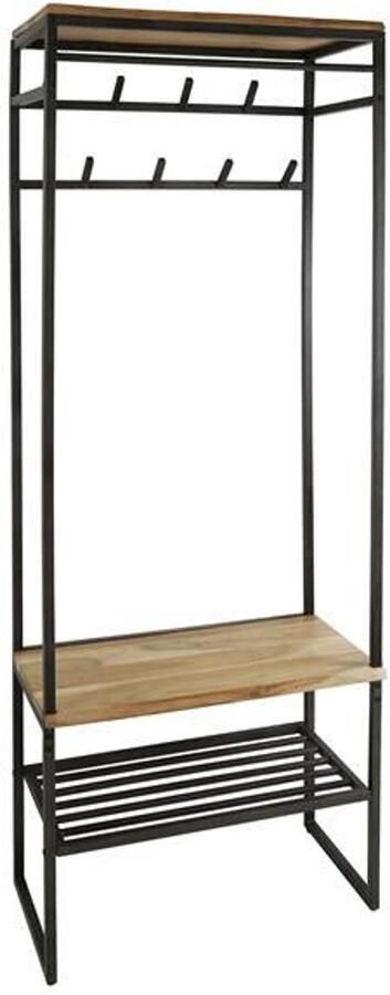 Industrieel In Huis Garderoberek met Kapstok & Schoenenrek (182cm x 70cm x 35cm) Garderoberek industrieel Garderobe Rek lades Halmeubel Kapstok Staand met 8 haken Wandkapstok Muur Hoedenplank Hout & Zwart Metaal Landelijk