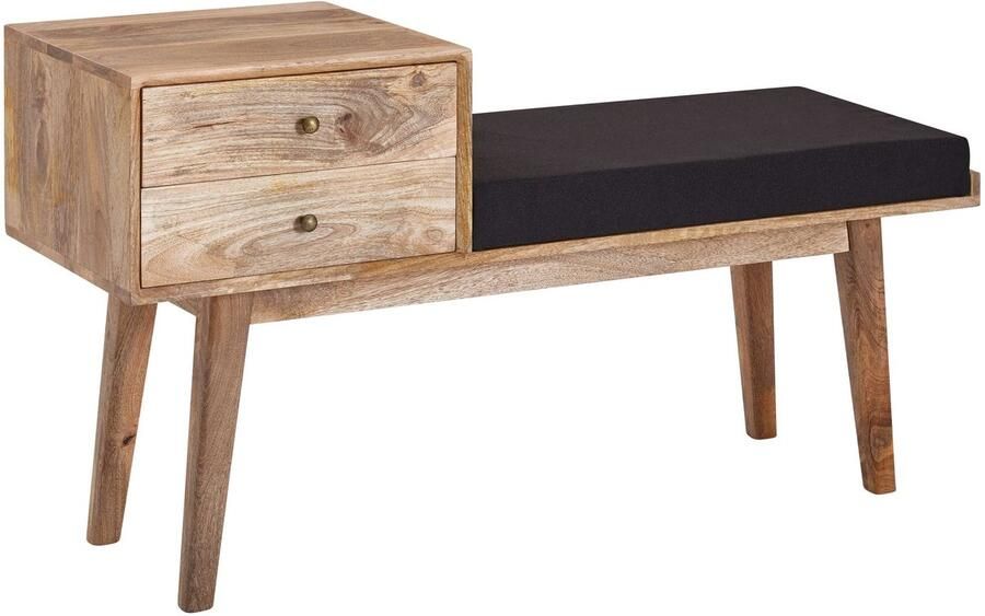 Industrieel In Huis Halbankje met opbergruimte (2x lade) Schoenenbank Mangohout met Staal Massief (120 cm x 40 cm x 40 cm) Industrieel Bankje Halbankje Venterbank Decoratie Halbankje Hal Bankje Hout Houten Bankje Decoratie Entree Meubilair