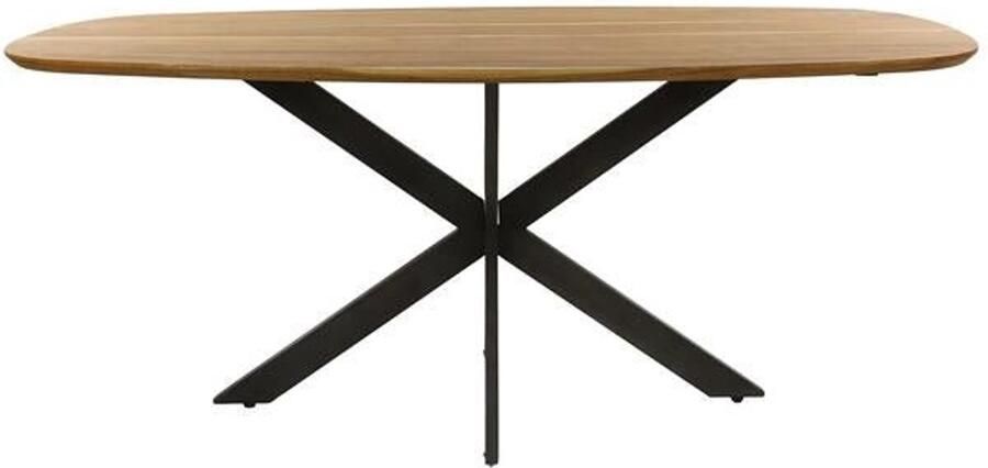 Industrieel In Huis Houten Eetkamertafel Ovaal (180cm) Massief Houten Eettafel van Acaciahout voor 6 Personen (180x95x77) Luxe Eet Tafel met Zichtbaar Houtstructuur Houten Tafel met Zwarte X-Poot