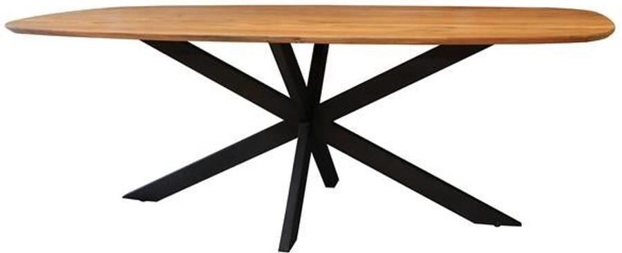 Industrieel In Huis Houten Eetkamertafel Ovaal (215cm) Massief Houten Eettafel van Acaciahout voor 6-8 Personen (215x105x77) Grote Eet Tafel met Zichtbaar Houtstructuur Houten Tafel met Zwarte X-Poot