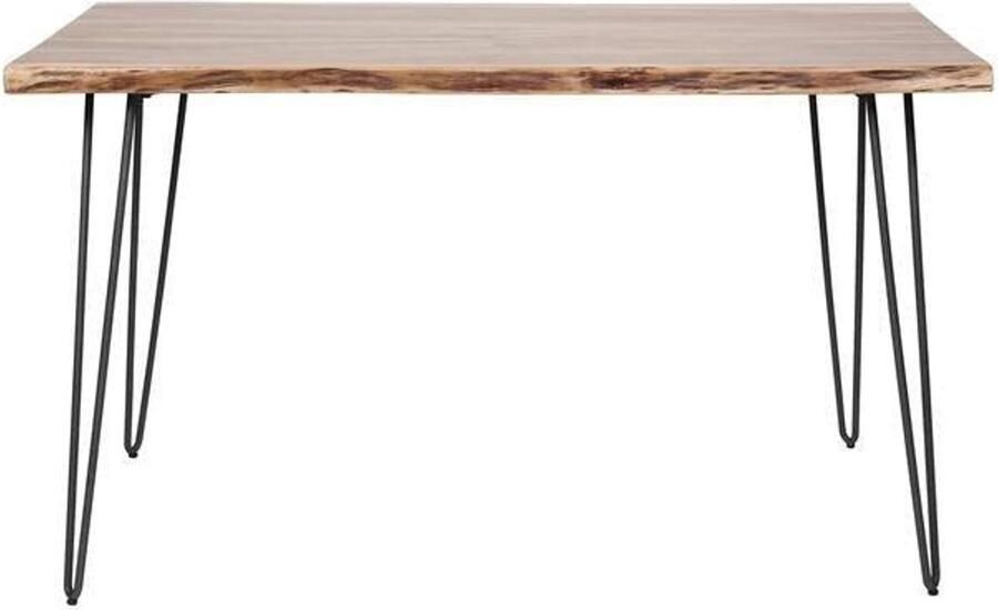 Industrieel In Huis Houten Eettafel Boomstam (130cm) Massief Acacia Houten Eetkamertafel met Live-Edge en Boomstam Look Dinertafel Voor 4 Personen met Massief Houten Tafelblad en Natuurlijke Uitstraling (130x70x77)