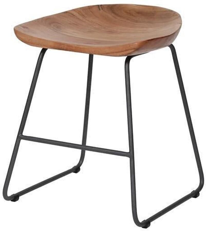 Industrieel In Huis Houten Kruk (52cm hoog) Massief Acacia Houten Kruk met Natuurlijke Afwerking Lage Kruk in Scandinavische Stijl met Natuurlijk Houten Kleur (41x41x52) Ronde Boomstam Kruk met Zwart Metalen Frame
