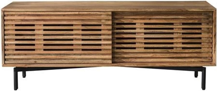 Industrieel In Huis Houten TV-Meubel (135cm) Massief Houten TV Kast van Acaciahout Met Twee Schuifdeuren (135x40x53) TV Meubilair in Moderne Eigentijdse Stijl Luxe Staande TV Kast van Echt Hout