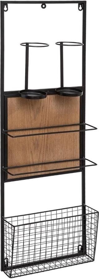 Industrieel In Huis Industrieel Wijnrek Muur Wijnrek Metaal Wijnrek Hout Staal Stapelbaar Wijnrek Hangend Wijnrek Wand Wandmontage Wijnrek muur 4 flessen & mandje 29 cm x 9.5 cm x 90 cm