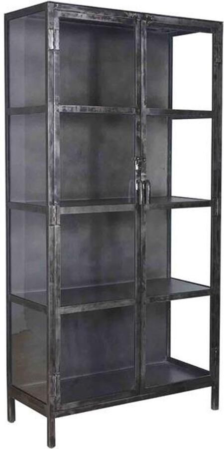 Industrieel In Huis Industriële Vitrinekast Gunmetal Grijs (90cm x 40cm x 190cm) Luxe Stalen Display Case met Glazen Deuren Metalen Staande Vitrine Kast in Industriële Stijl 190cm hoog Donkergrijs