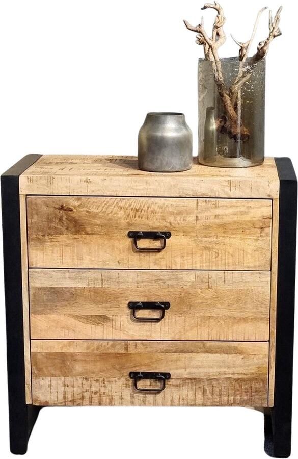 Industrieelinhuis.nl Ladekast Industrieel Mangohout (80 cm x 40 cm x 80 cm)- Ladenkast Ladekasten slaapkamer woonkamer Ladekast Dressoir Ladenkastje Hout 3 Laden Kast met lades Opbergkast met lades 3x 80cm x 40cm x 80cm
