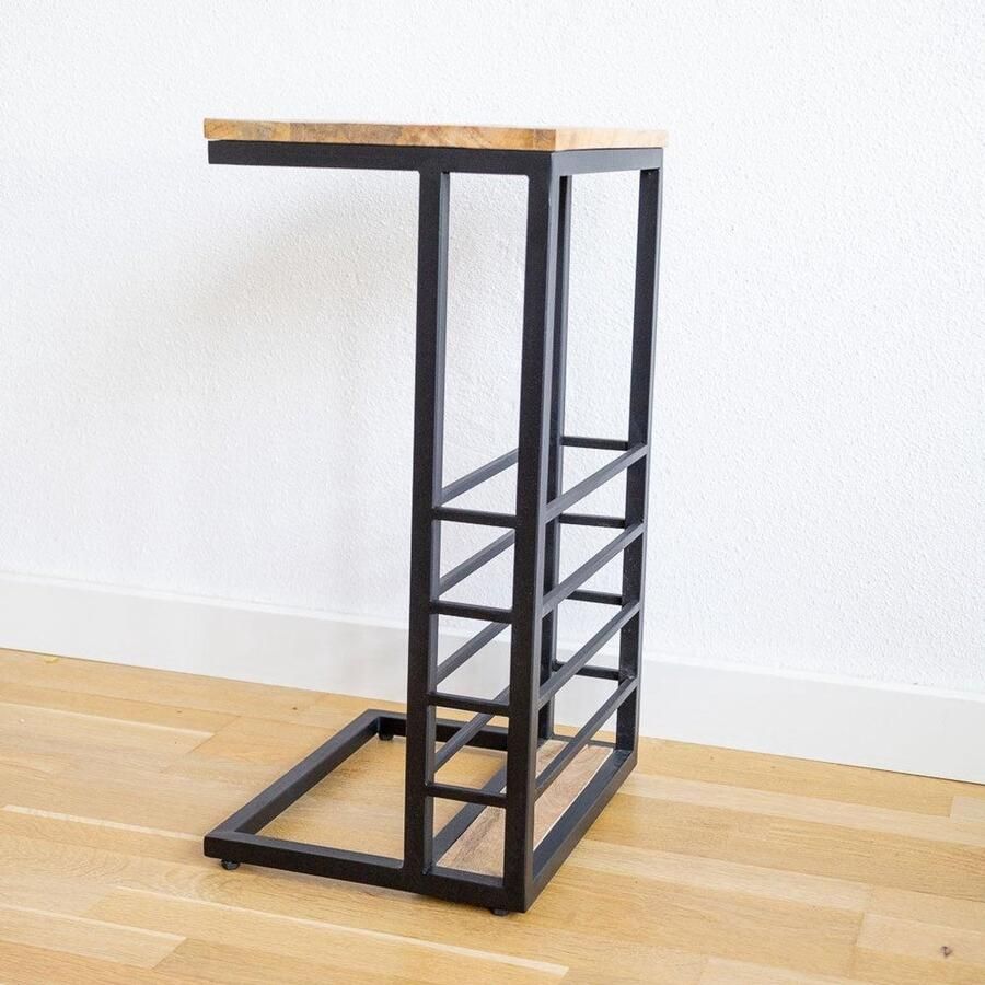 Industrieel In Huis Luxe Bijzettafel Mangohout en Staal Industriële Sidetable Mangohout Wandtafel Sidetable Mangohout (30x38x65cm) Sidetafel Haltafel Zwart Hout Wandtafel Zwart Consoletafel Mangohout Zwart- Sidetable Buiten Landelijk