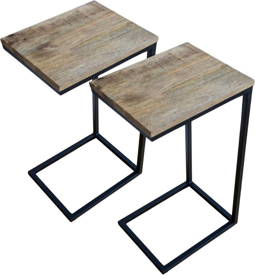 Industrieelinhuis.nl Luxe Bijzettafel voor over de bank (SET 2 STUKS) Mangohout en Staal 38x31x68cm Banktafel Laptoptafel bijzettafel Laptop Table Laptop Tafel Schoottafel Bedtafel Bank laptoptafel Banktafeltje Bijzettafeltje (68cm hoogte) Set van 2