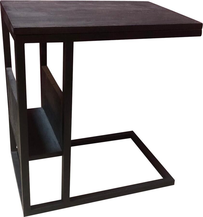 Industrieel In Huis Luxe Bijzettafel voor over de bank Zwart Mangohout en Staal 48x32x53cm Banktafel Laptoptafel bijzettafel Laptop standaard Laptop Table Laptop Tafel Schoottafel Bedtafel Bank laptoptafel Banktafeltje Bijzettafeltje (53 cm hoogte)