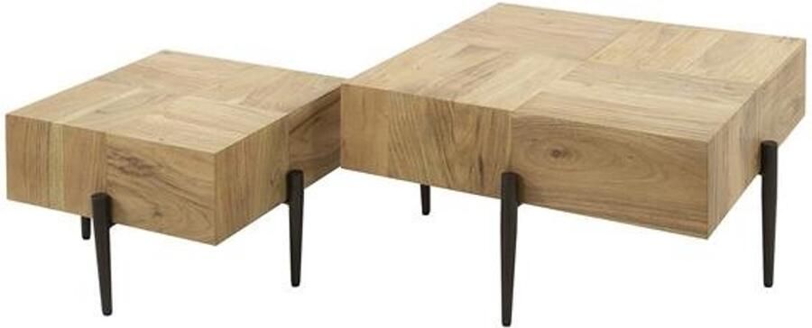 Industrieel In Huis Luxe Hout Salontafelset Set van 2 (60 cm x 60 cm x 35 cm) Salontafels Groot Boomstam Landelijke salontafel met lade Rechthoekig & Hout Grote Salontafel Mangohout & Metaal