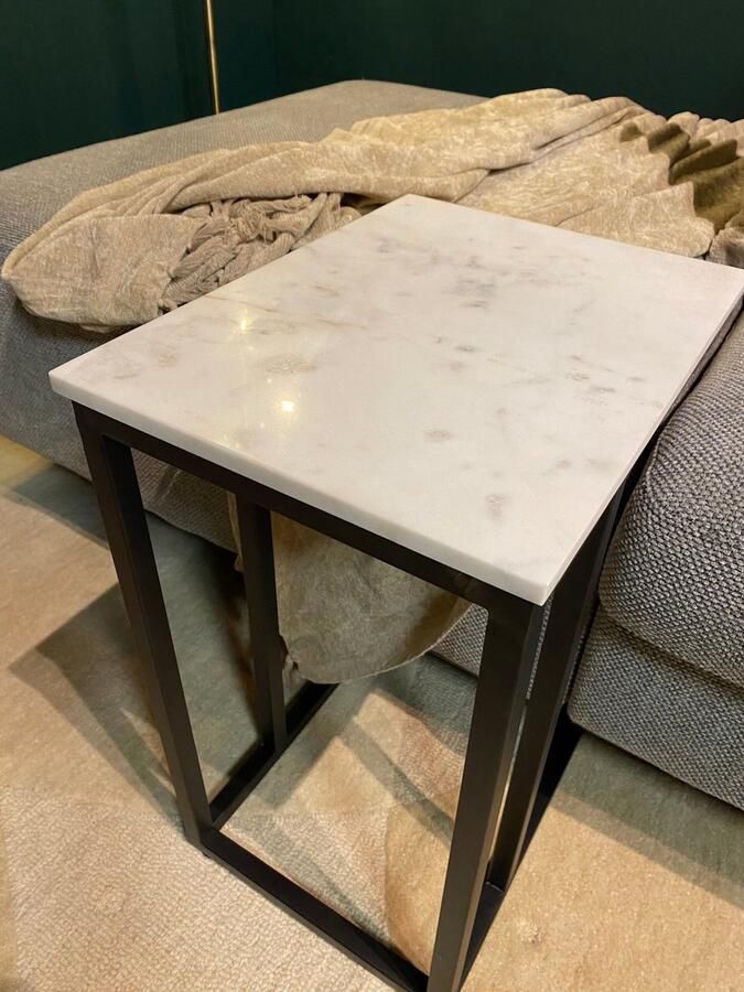 Industrieel In Huis Luxe Laptoptafel Wit Marmer (40x30x54cm) Bijzettafel Bank Wit Bijzettafeltjes Woonkamer Klein Banktafel Wit Bedtafeltje voor op Bed Laptoptafel Salontafel Industrieel Sidetable Industrieel Wit- Koffietafel