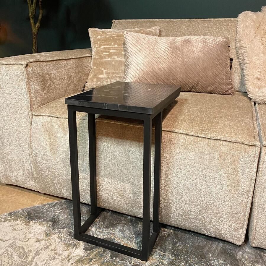 Industrieel In Huis Luxe Laptoptafel Zwart Marmer (40x30x54cm) Bijzettafel Bank Zwart Bijzettafeltjes Woonkamer Klein Banktafel Zwart Bedtafeltje voor op Bed Laptoptafel Salontafel Industrieel Sidetable Industrieel Zwart Koffietafel