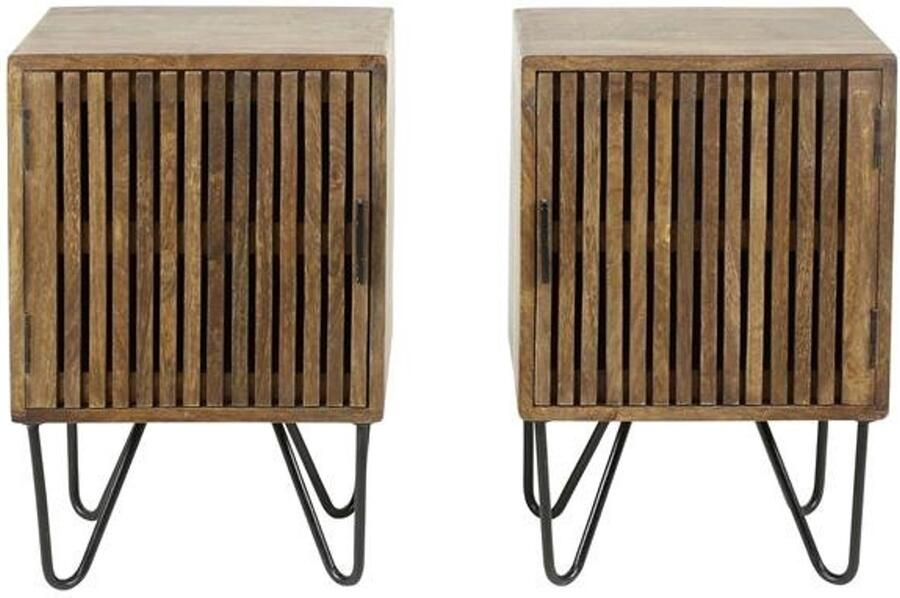 Industrieel In Huis Luxe nachtkastje met Deurtjes (set van 2 stuks) Nachtkastje Metaal Industrieel Hout Nachtkastjes Bijzettafeltjes Woonkamer Klein Bijzettafels Bank Vierkant Hout & Zwart Landelijk (40 cm x 30 cm x 60 cm)