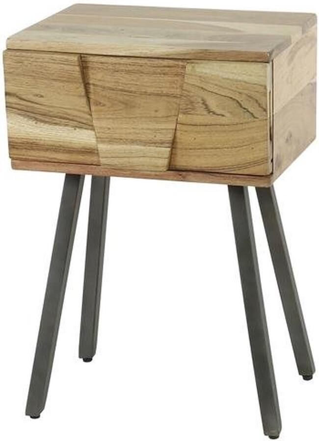 Industrieel In Huis Luxe nachtkastje met Lade Nachtkastje Metaal Industrieel Hout Nachtkastjes met Lades & Schuine poot Bijzettafeltjes Woonkamer Klein Bijzettafels Bank Vierkant Hout & Zwart Landelijk (40 cm x 30 cm x 60 cm) Per stuk